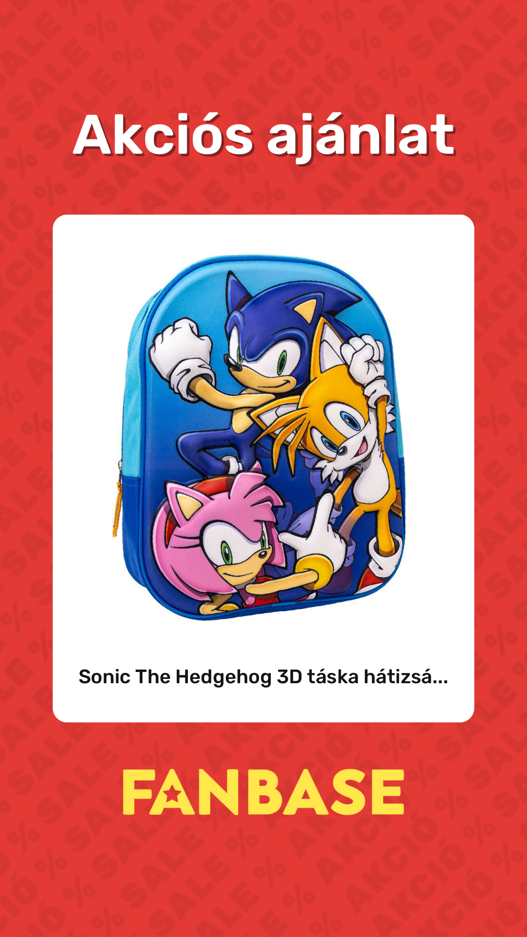 Akciós ajánlat: Sonic The Hedgehog 3D táska hátizsá...