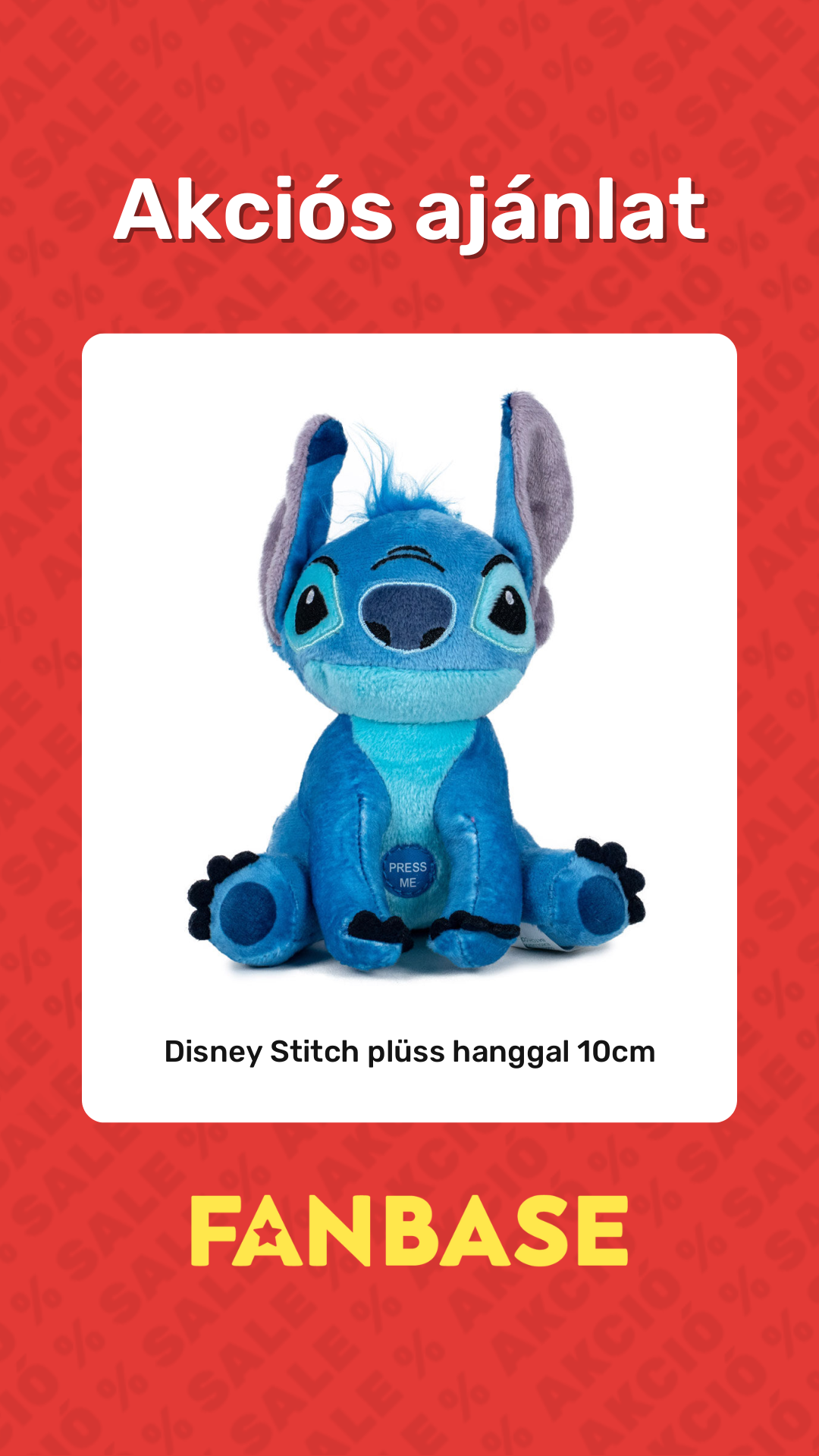 Akciós ajánlat: Disney Stitch plüss hanggal 10cm