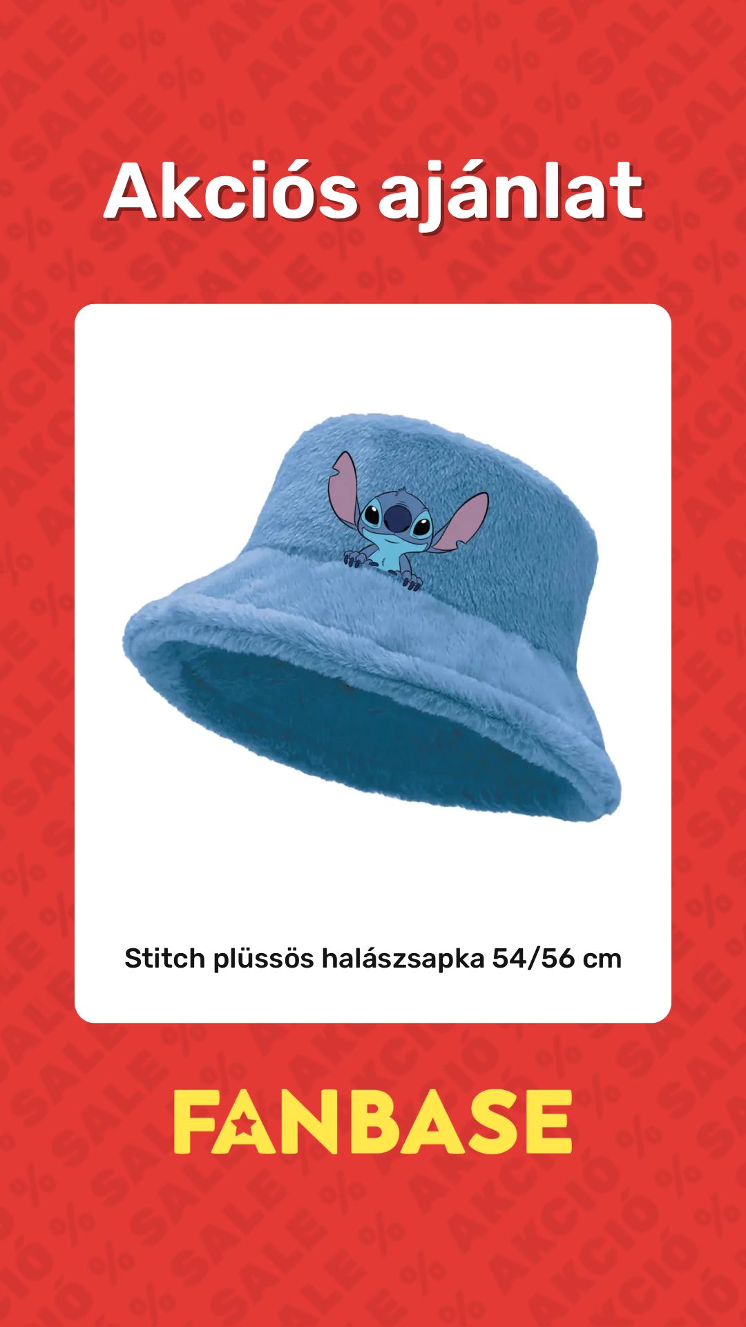 Akciós ajánlat: Stitch plüssös halászsapka 54/56 cm
