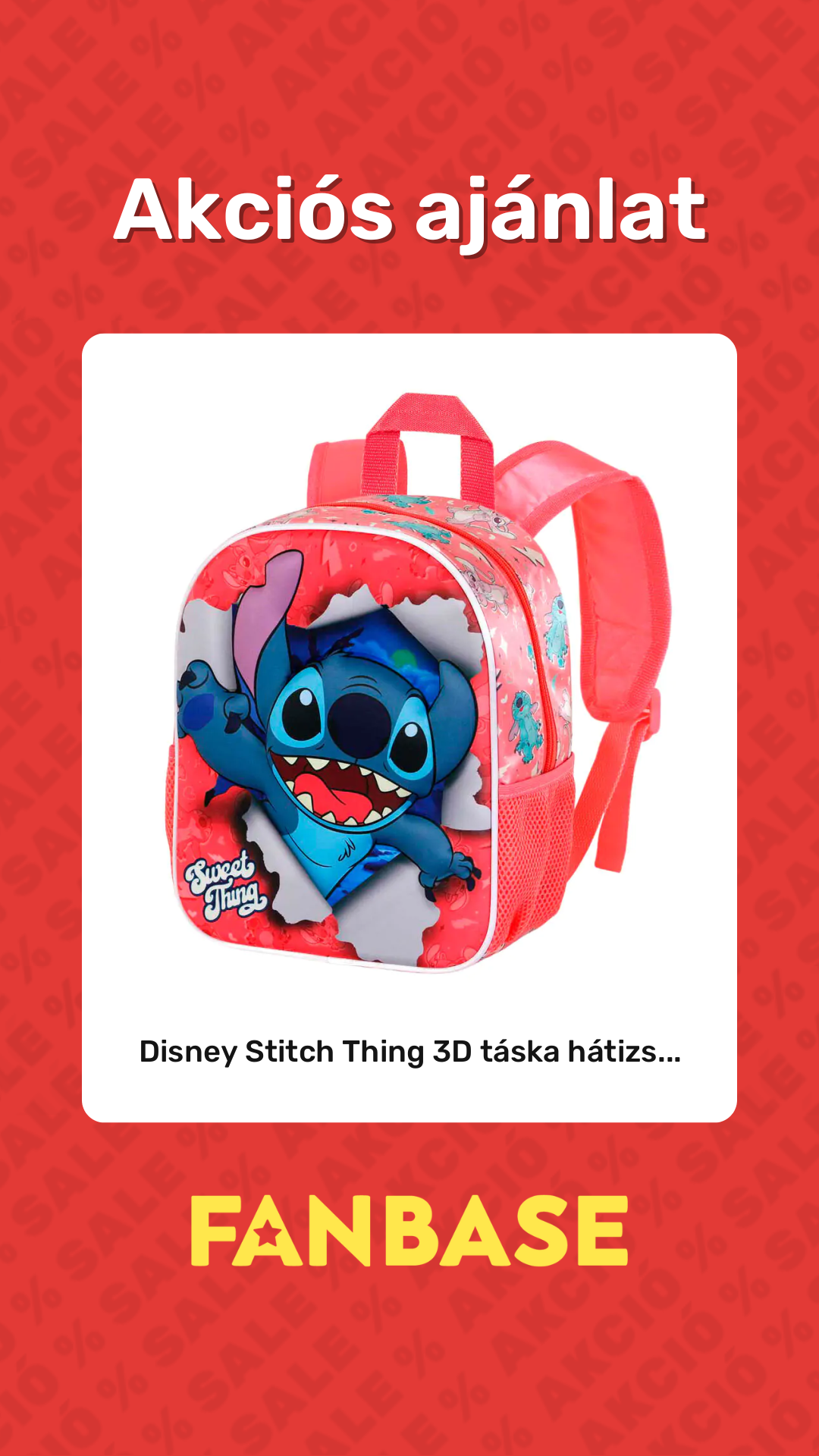 Akciós ajánlat: Disney Stitch Thing 3D táska hátizs...