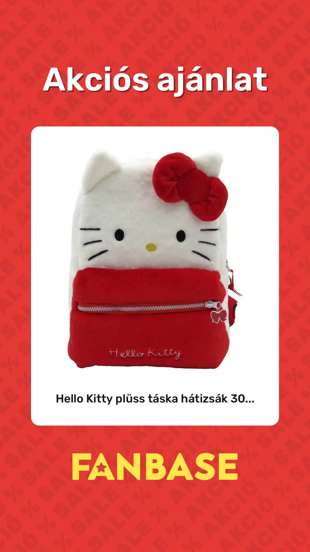 Akciós ajánlat: Hello Kitty plüss táska hátizsák 30...