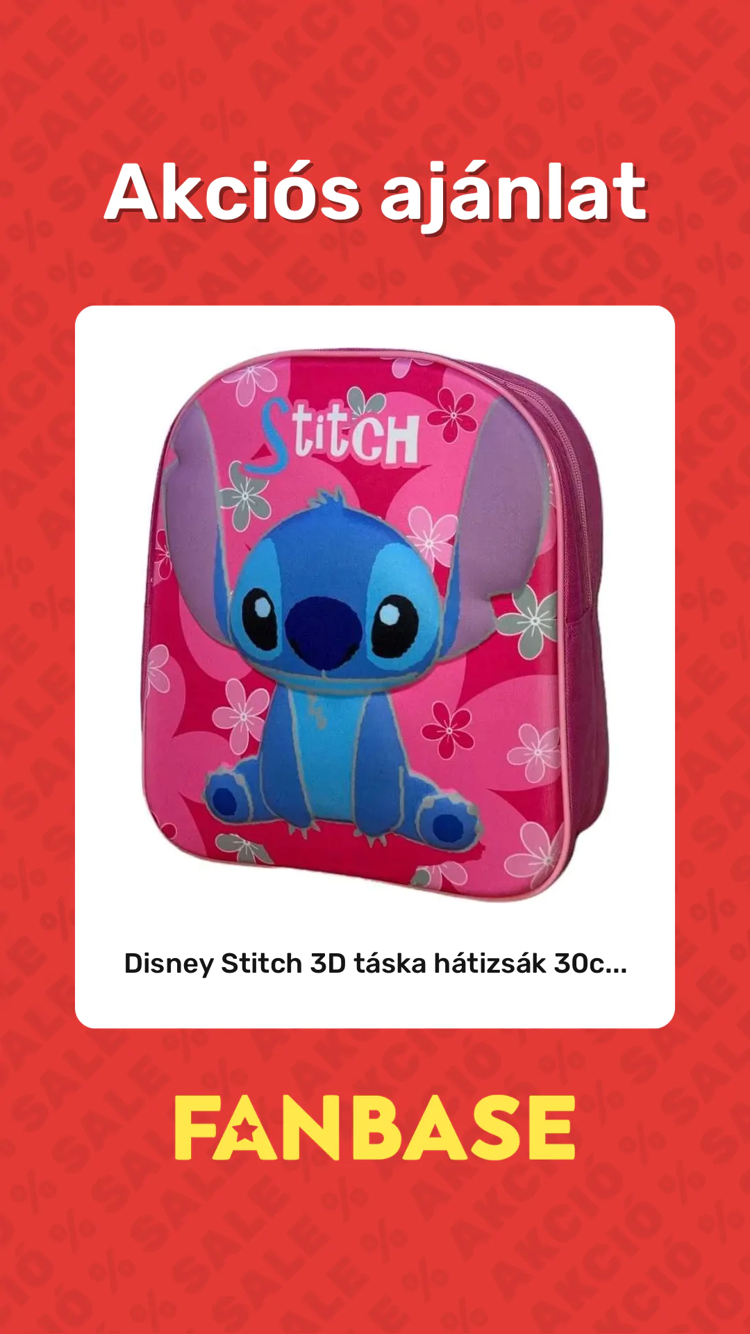 Akciós ajánlat: Disney Stitch 3D táska hátizsák 30c...