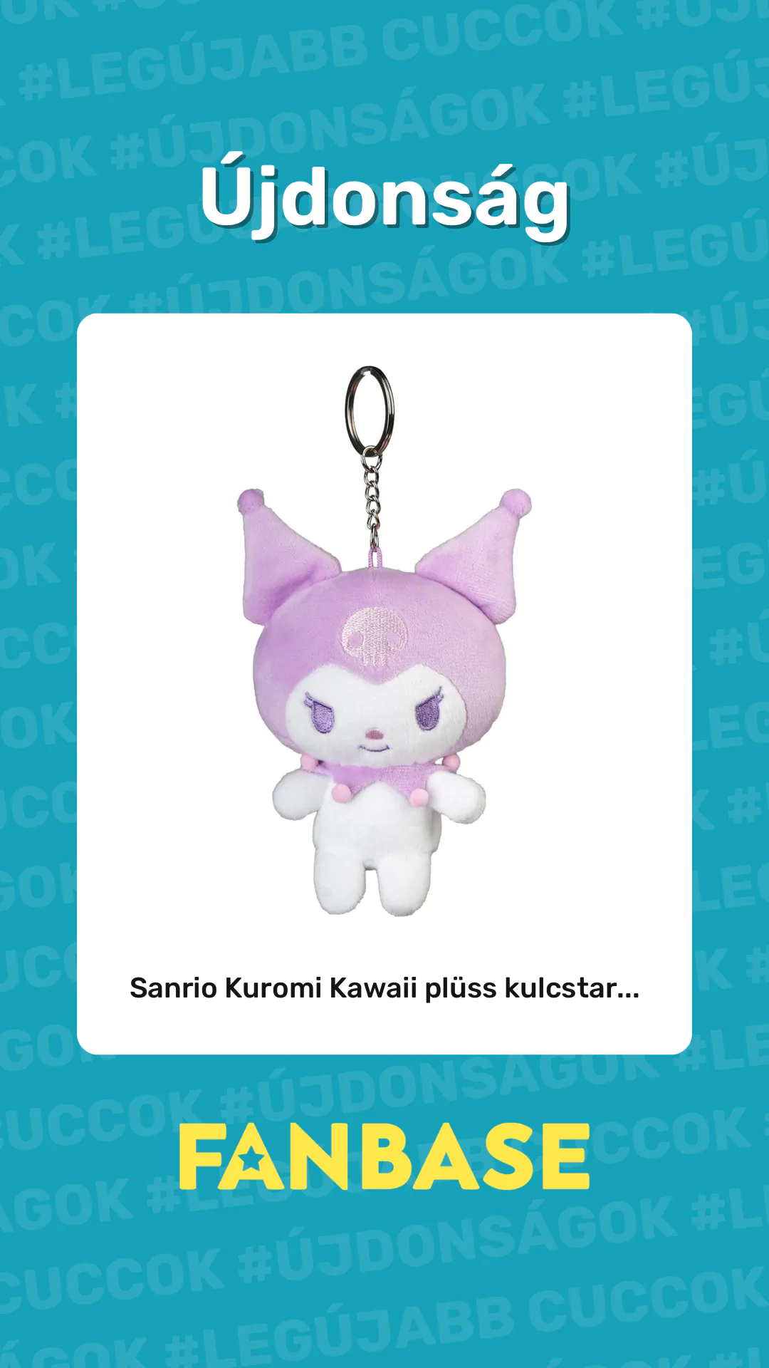 Újdonság: Sanrio Kuromi Kawaii plüss kulcstar...