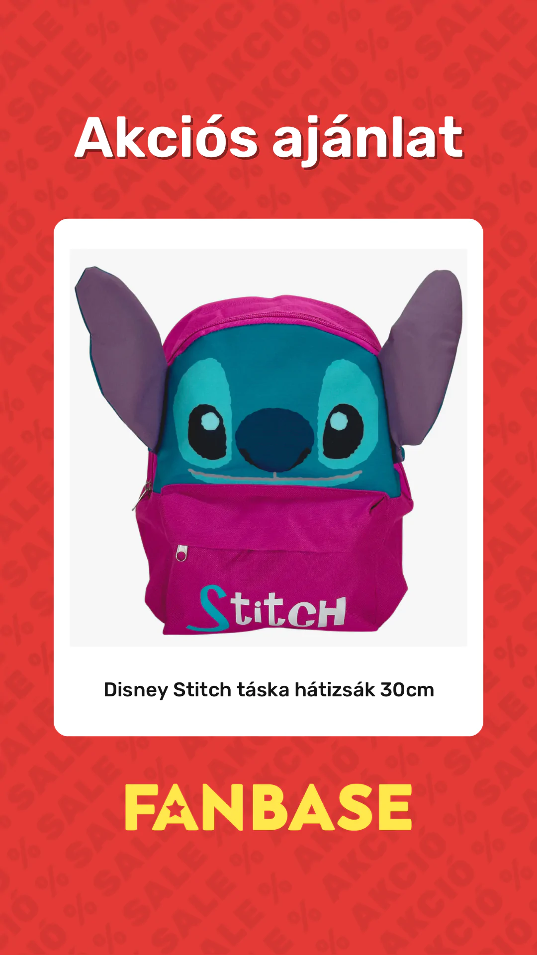 Akciós ajánlat: Disney Stitch táska hátizsák 30cm