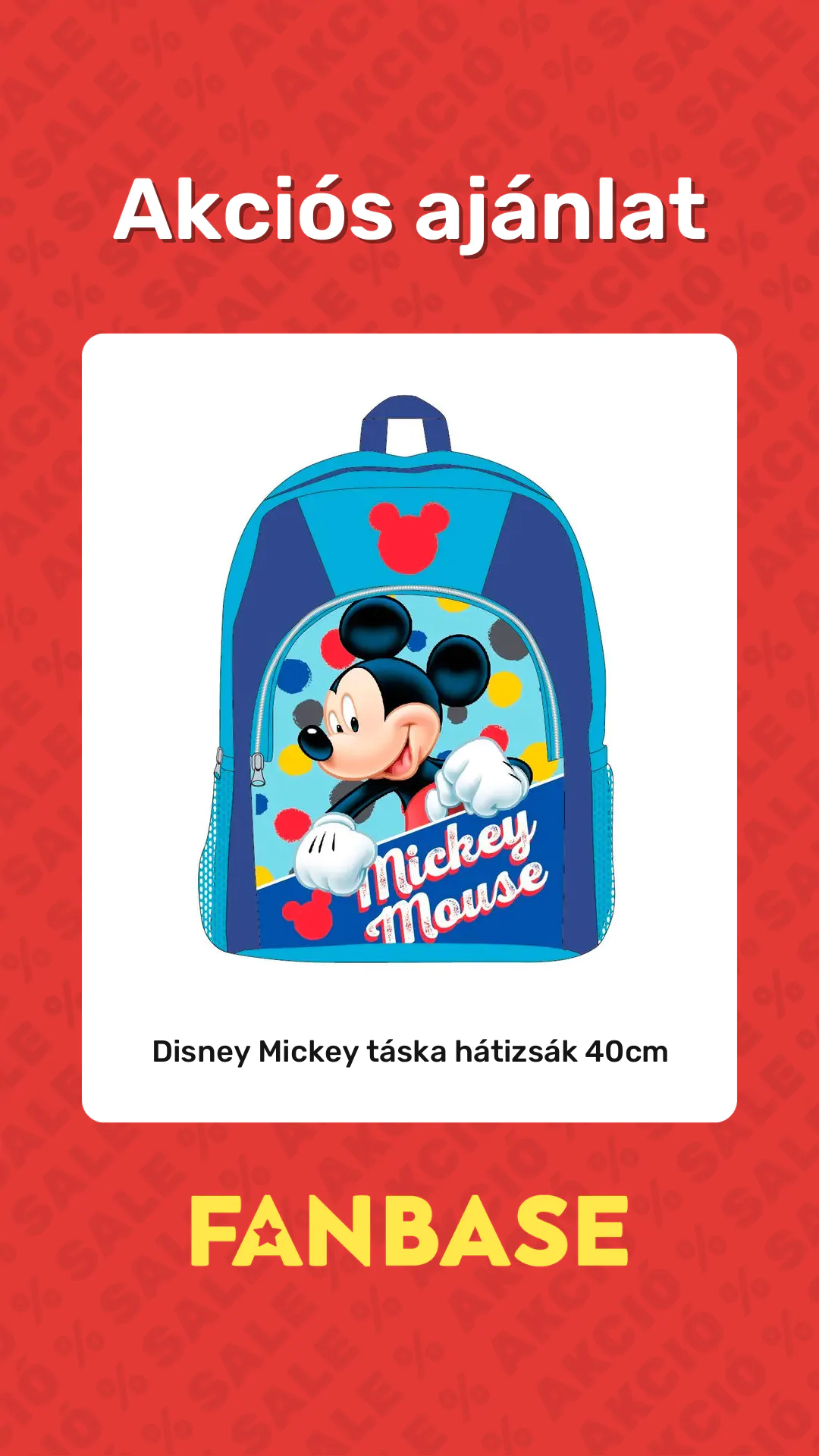 Akciós ajánlat: Disney Mickey táska hátizsák 40cm