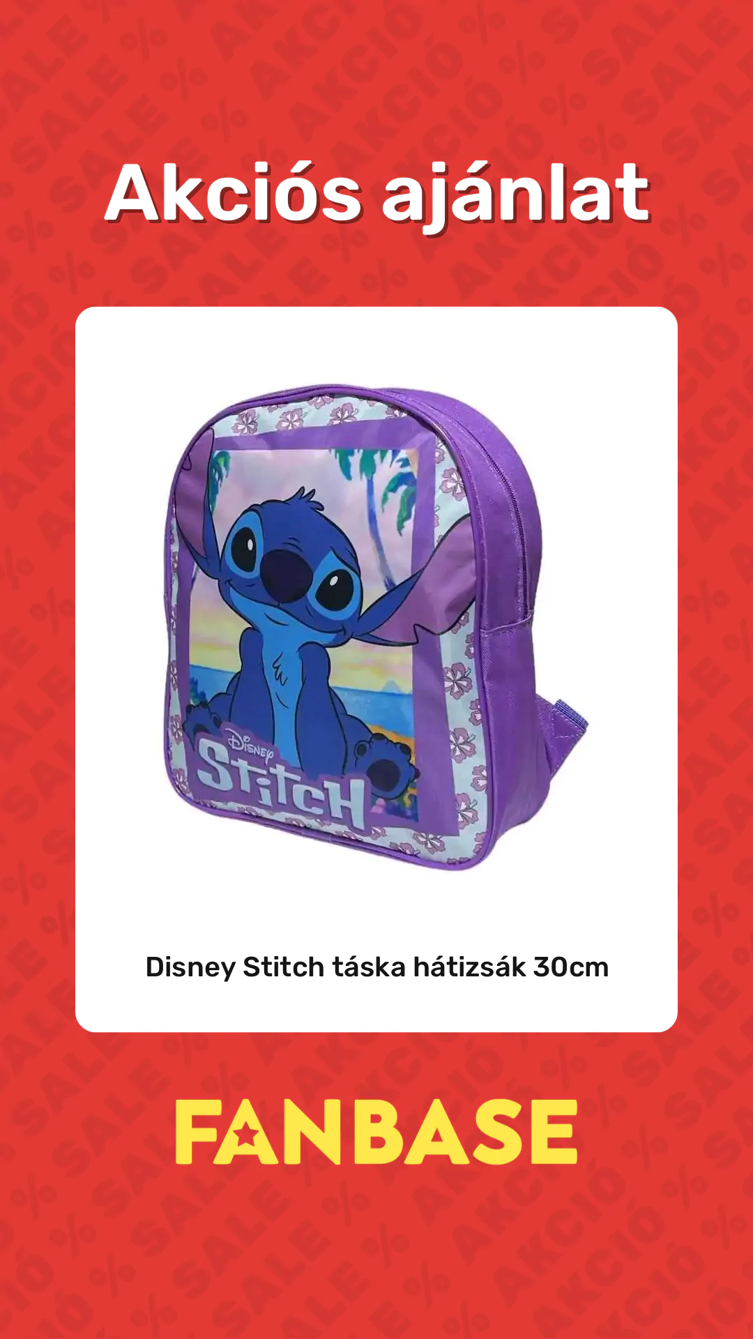 Akciós ajánlat: Disney Stitch táska hátizsák 30cm