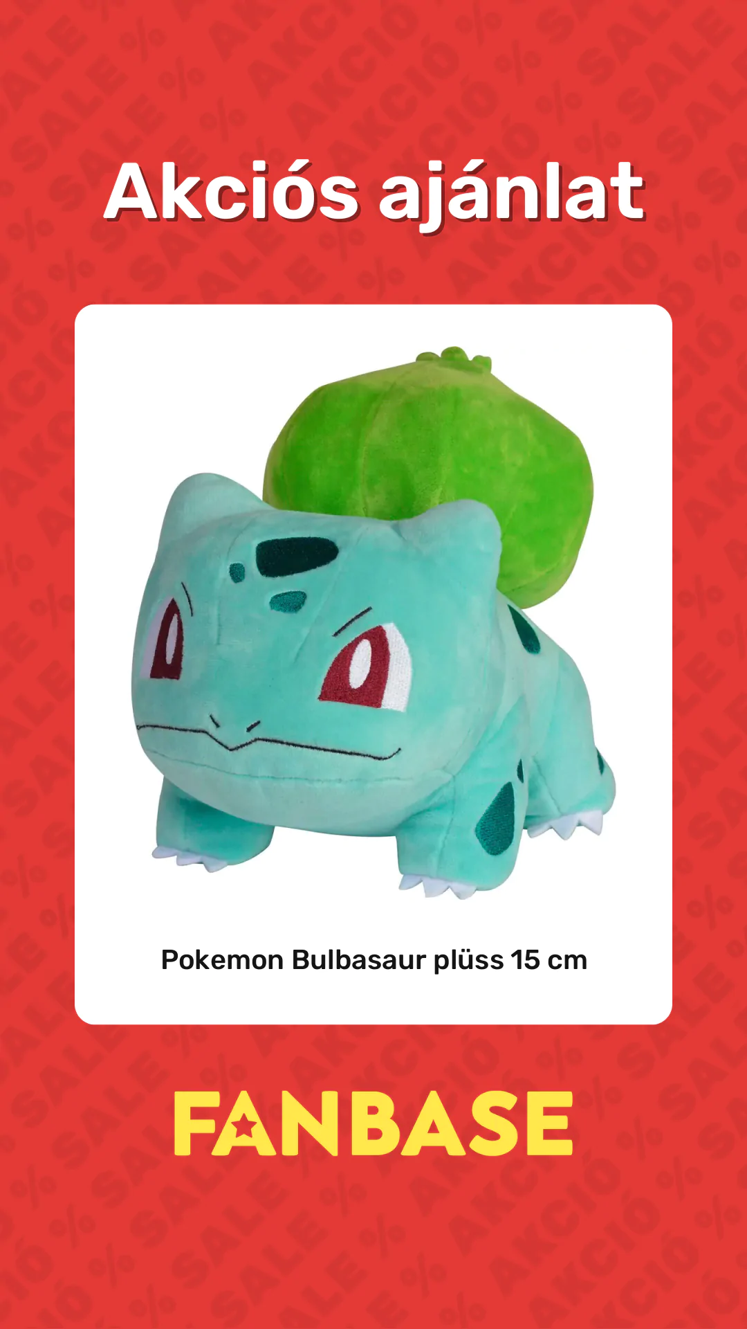 Akciós ajánlat: Pokemon Bulbasaur plüss 15 cm