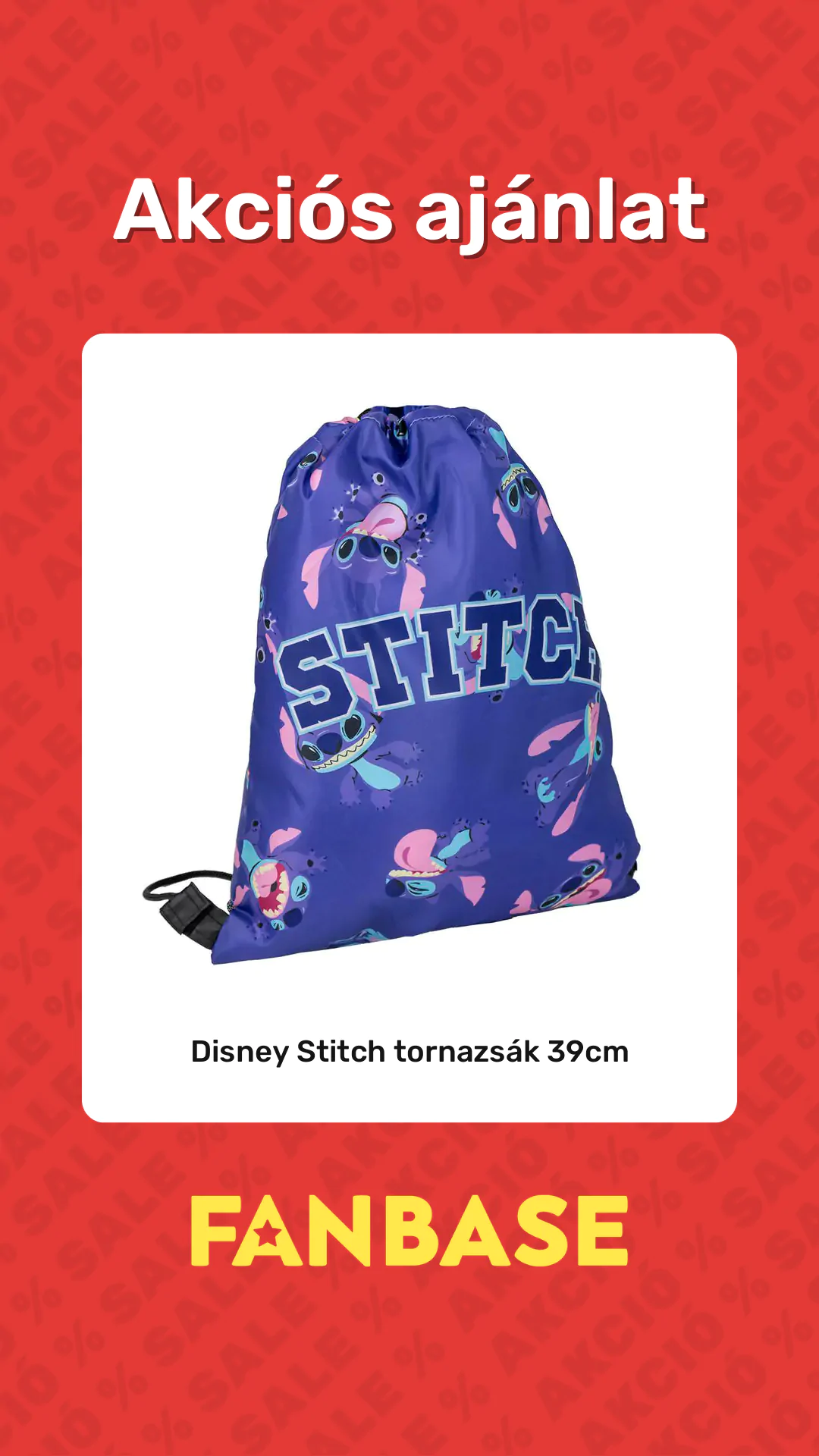 Akciós ajánlat: Disney Stitch tornazsák 39cm