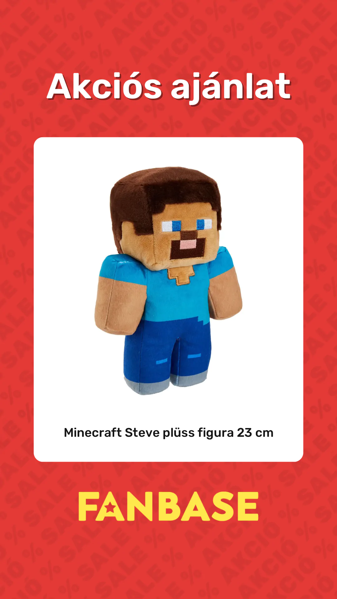 Akciós ajánlat: Minecraft Steve plüss figura 23 cm