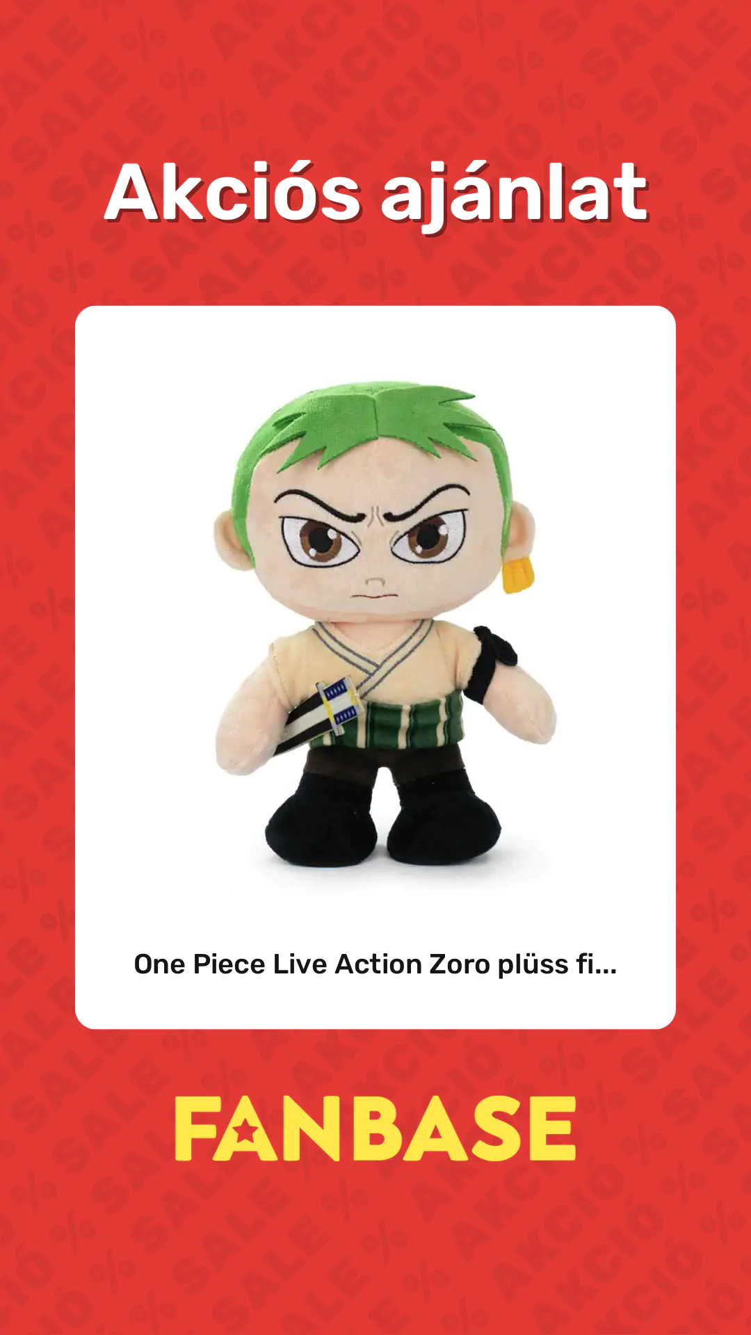 Akciós ajánlat: One Piece Live Action Zoro plüss fi...