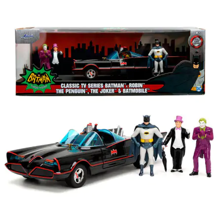 DC Comics Batman Batmobil jármű 1966 + 4 db-os figura csomag 1:24 termékfotó