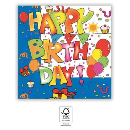 Kokliko Happy Birthday szalvéta 20 db-os 33x33 cm FSC termékfotó