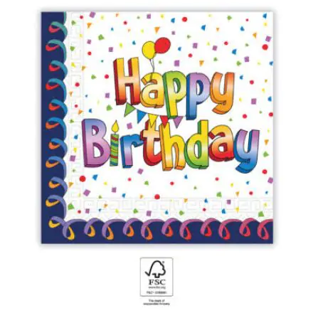 Multicolor Happy Birthday szalvéta 20 db-os 33x33 cm FSC termékfotó