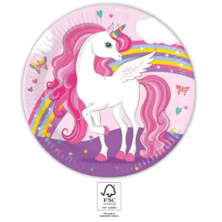 Unicorn Rainbow Colors, Unikornis papírtányér 8 db-os 23 cm FSC termékfotó