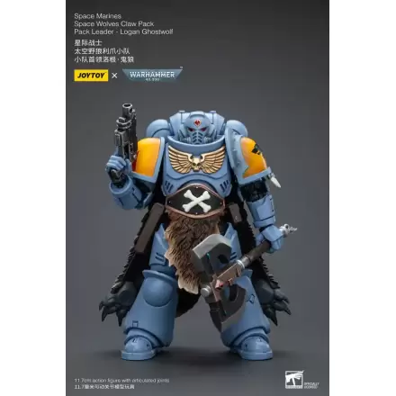 Warhammer 40k 1/18 Space Marines Space Wolves Claw Pack Pack Leader -Logan Ghostwolf akciófigura 12 cm termékfotó